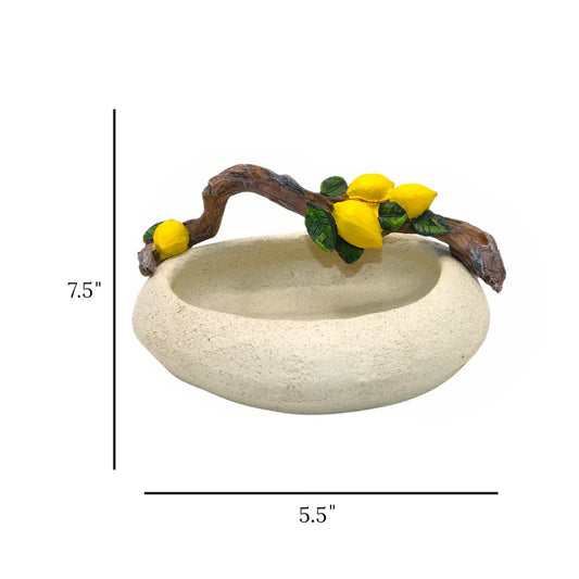 decorative lemon branch bowl resin beige and yellow color 5x7 china Price in Pakistan displayed over a console table