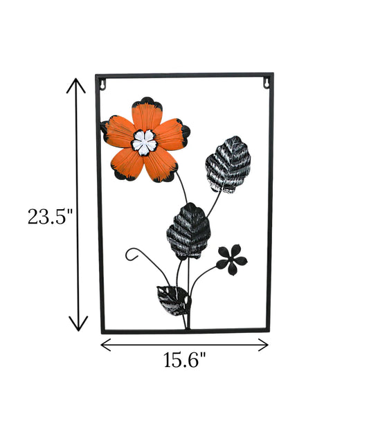 Metal Wall Hanging Floral Rectangle Black with premium leaf and flower art displayed on a drawing room wall in Pakistan
