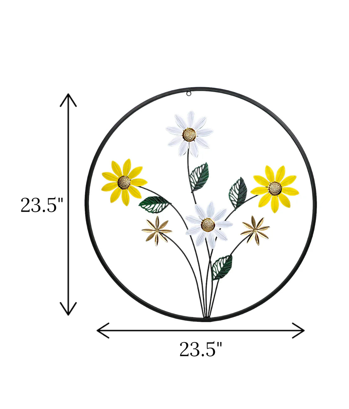 Metal Wall Hanging Floral Rectangle Black with premium round leaf and flower art displayed on a drawing room wall in Pakistan
