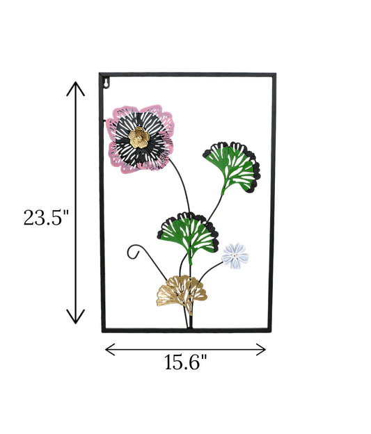 Metal Wall Hanging, Floral Rectangle Frame, Monstera Wall Decor, Palm Leaves Art