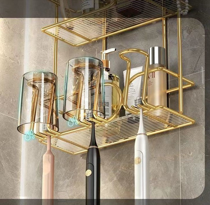 Luxury Wall-Mounted Toothbrush Holder – Self-Adhesive Bathroom Storage Rack – Anti-Dust & Punch-Free Organizer.