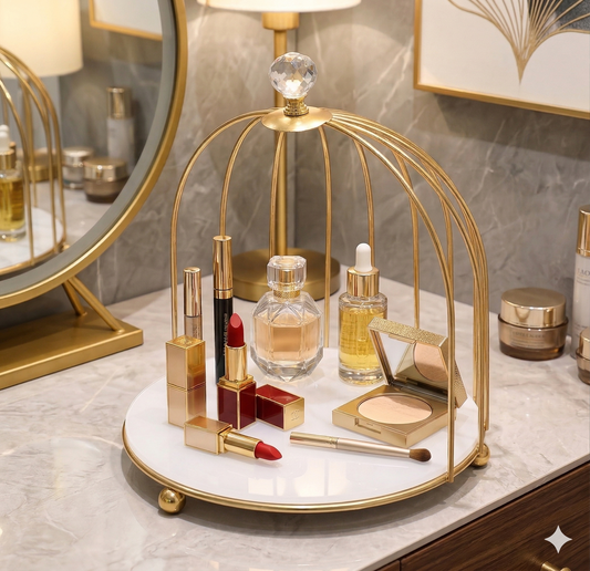 multi-Purpose Golden Birdcage Stand – Luxury Display Rack for Fast Food, Desserts, & Cosmetic Organization
