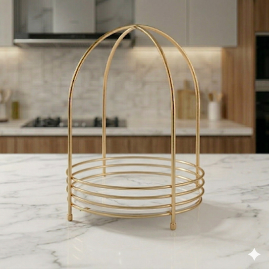 Luxury Golden Spice Organizer – Premium Round Metal Kitchen Rack with Elegant White Base for Masala Jars & Jams