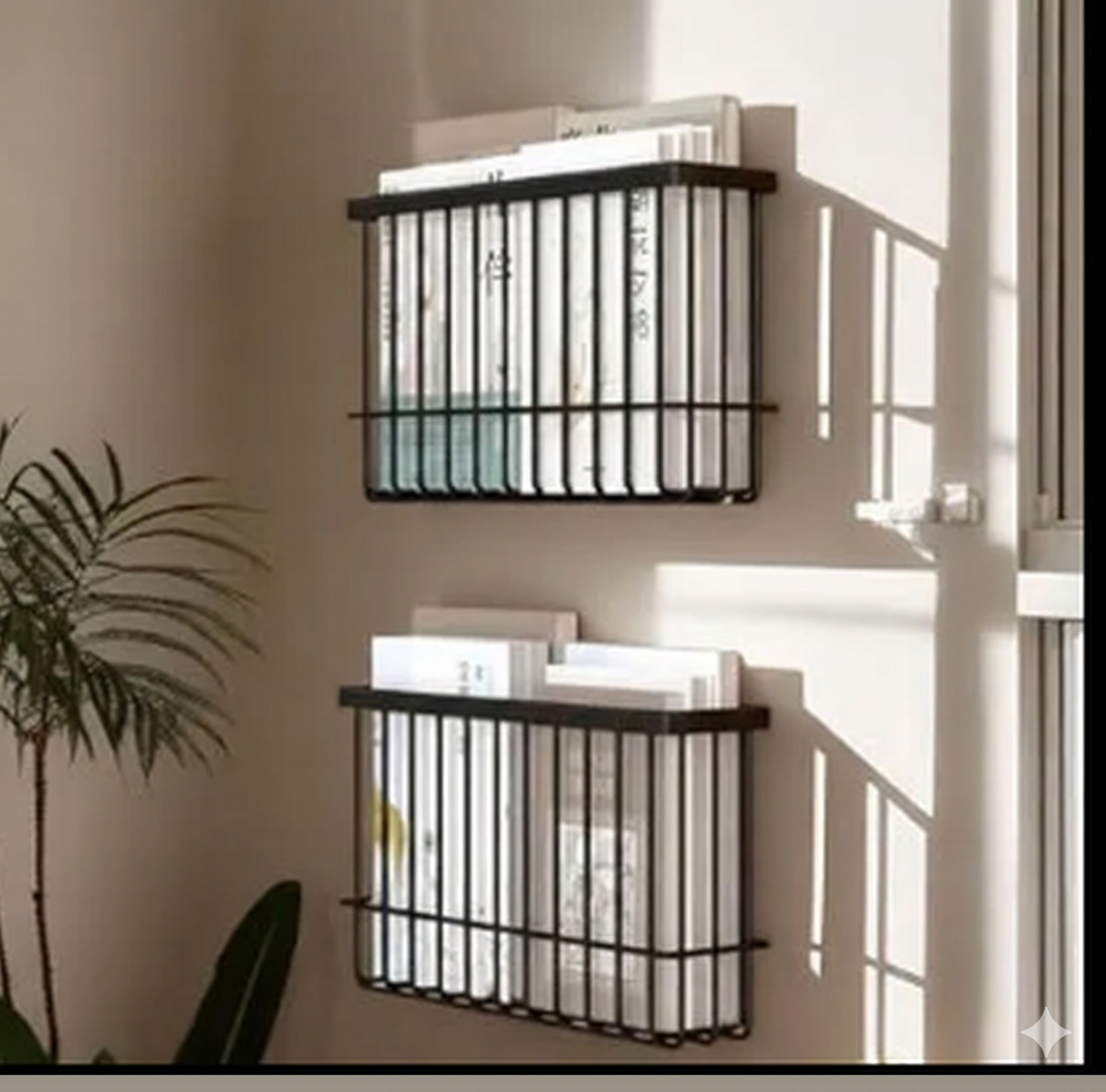 Set of 2 black metal wall-mounted kitchen storage baskets by Decore Whole Sale, rust-proof wire organizer for home and bathroom.