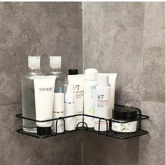 1pc Premium Corner Wall Mounted Storage Rack β Heavy-Duty L-Shaped Metal Organizer Shelf for Bathroom & Kitchen (Matte Black)