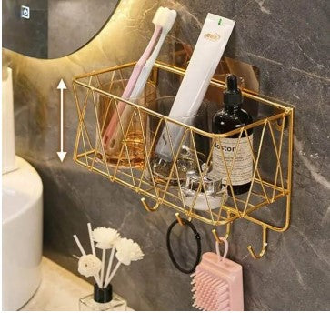 Wall hanging bath products storage wall decor Gold Bathroom Organizer Wall Mounted Storage Rack Geometric Decor Shelf Cosmetic Display Stand Luxury Home Organization Self-Adhesive Bathroom Shelf Modern Toiletries Holder