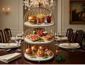 3-Tier Multi-Purpose Golden Luxury Display Rack for Fast Food, Desserts, & Cosmetic Organization