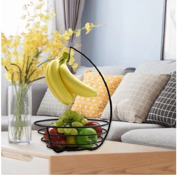 Luxury Decore Whole Sale 2-in-1 metal fruit basket with banana hanger for kitchen countertop storage and organization
