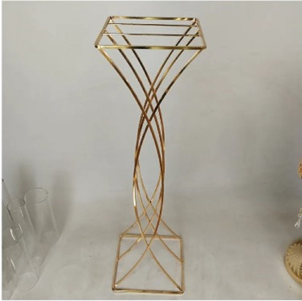 10-Inch Luxury Gold Flower Stand – Geometric Metal Centerpiece for Wedding & Table Decor