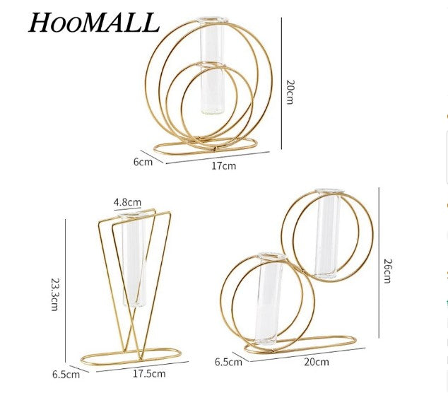 Modern Double Ring Metal Table Vase β Luxury Minimalist Glass Plant Holder for Home & Office