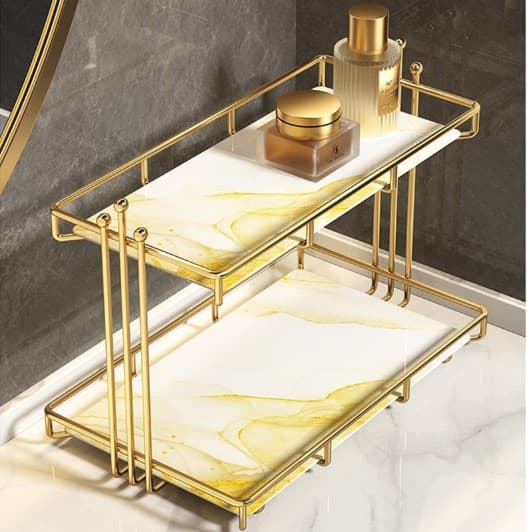 Stylish Cosmetic Shelf Makeup Rack Organizer Double-Layer Cosmetic Shelf Dresser Organizer Shelf Bathroom Organizer Shelf Vanity Organizer Shelf Cosmetic Shelf Storage Makeup Rack Storage Makeup Rack Metal