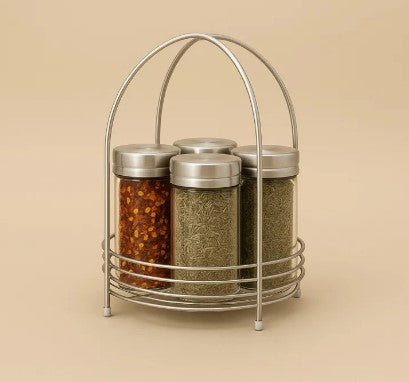 Luxury Golden Spice Organizer – Premium Round Metal Kitchen Rack with Elegant White Base for Masala Jars & Jams