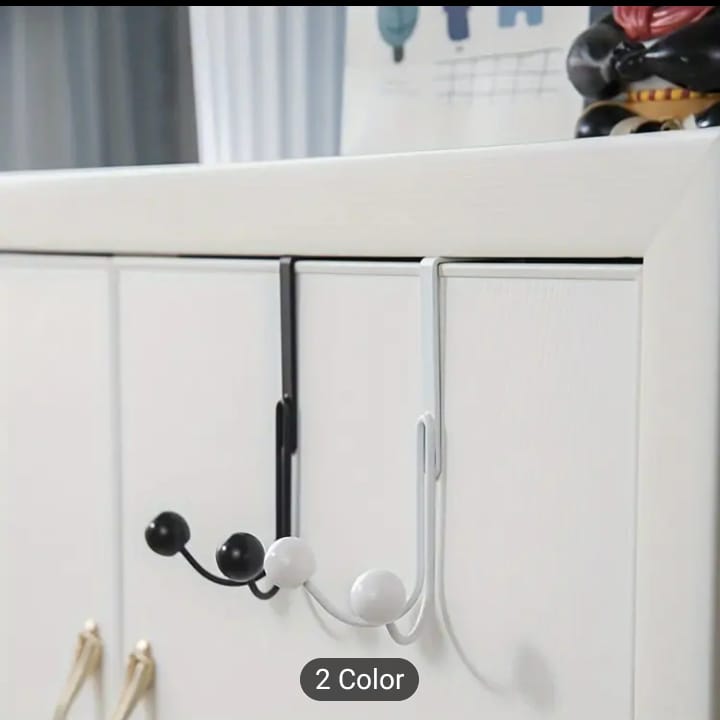 Sleek Metal Over the Door Hook Metal Double Head Hanger holding a backpack and a winter coat behind a bedroom door in Pakistan decore whole sale