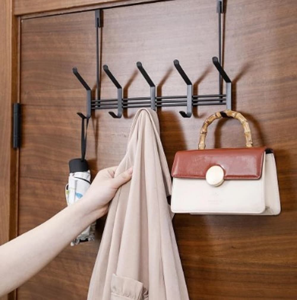 Integrated storage basket shelf

Premium anti-rust coated metal

Heavy-duty hanging bracket hooks

Wooden door surface protection pads

Multi-tier door storage layout

Folded towel and linen holder

Drill-free bedroom closet extension

Modern minimalist iron wire mesh

Bathroom toiletries door organizer

Sturdy non-shaking door attachment