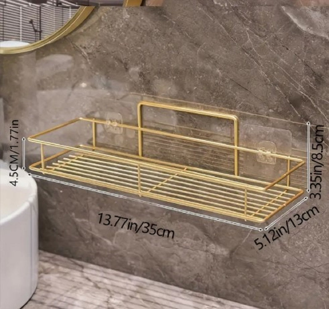 Golden Wall Bathroom Rack Cosmetic Organizer, Gold Makeup Stand, Luxury Vanity Rack, Skincare Storage, Geometric Makeup Shelf, Dropshipping Pakistan, Dressing Table Decor.