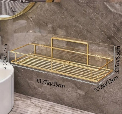 Golden Wall Bathroom Rack Cosmetic Organizer, Gold Makeup Stand, Luxury Vanity Rack, Skincare Storage, Geometric Makeup Shelf, Dropshipping Pakistan, Dressing Table Decor.