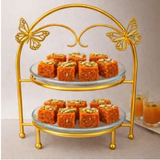 Butterfly Serving Stand Butterfly serving stand, 2 tier glass platter, luxury dessert display, Ramadan Iftar serving tray, golden metal snack rack, 2 manzila serving stand, aesthetic fruit platter, high quality glass serving rack, luxury dining table accessories, butterfly theme decor, tea party snack stand, sasta serving stand wholesale, dropshipping winning products pakistan, home decor gift items, metal serving stand with glass, modern kitchen organizer, dry fruit tray luxury