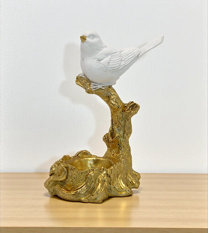 statue sparrow white with golden tree china 6x4.8 Price in Pakistan displayed over an elegant drawing room table