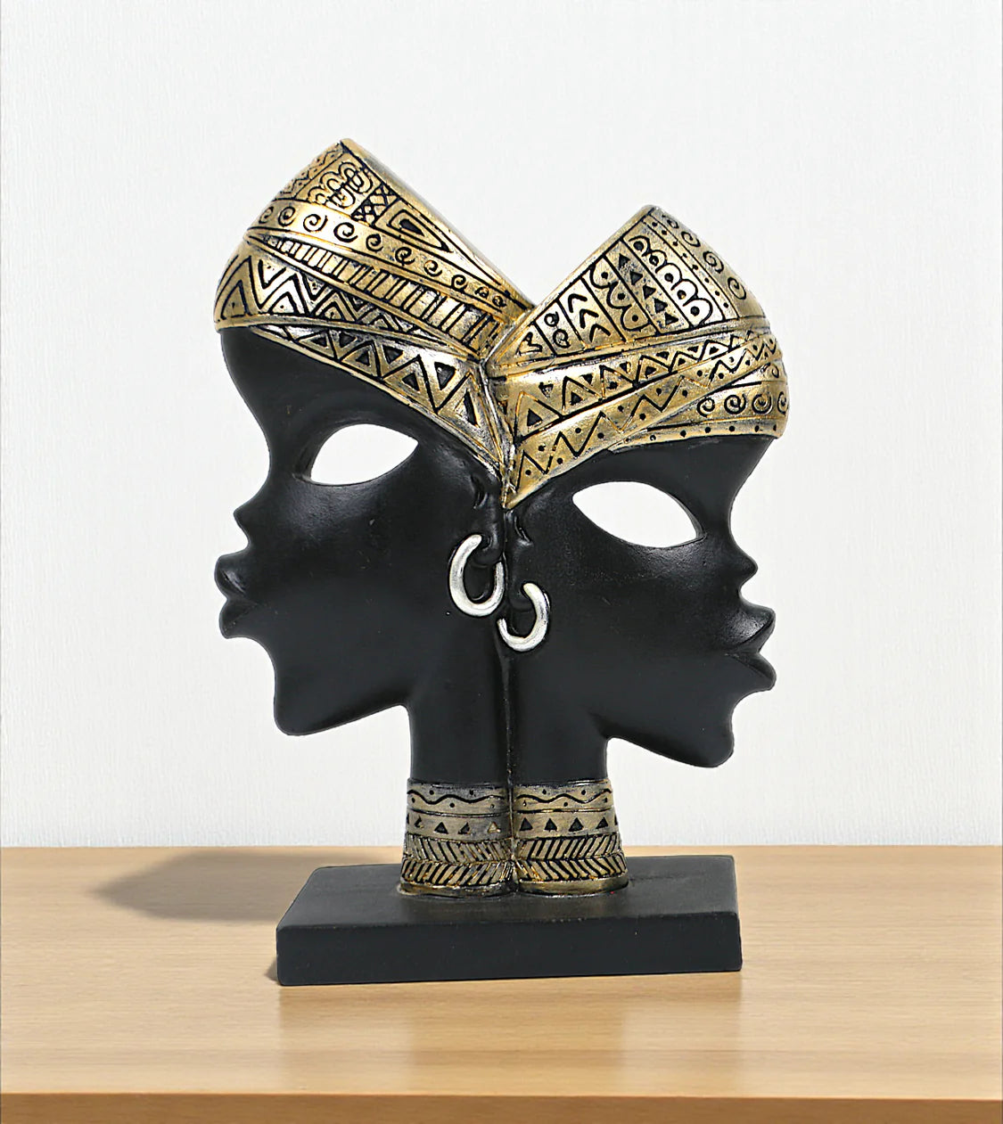 Tribal lady Bali figurine Pakistan

China imported statue online

Table decor Pakistan luxury items

African tribal lady decoration piece

Golden and black ethnic showpiece

Living room console centerpieces

Exotic women sculptures for home

Traditional face mask figurines

Premium room styling ornaments

Modern abstract cultural statues
