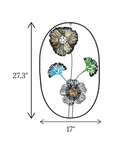 Metal Wall Hanging Floral Rectangle Black with premium oval leaf and flower art displayed on a drawing room wall in Pakistan