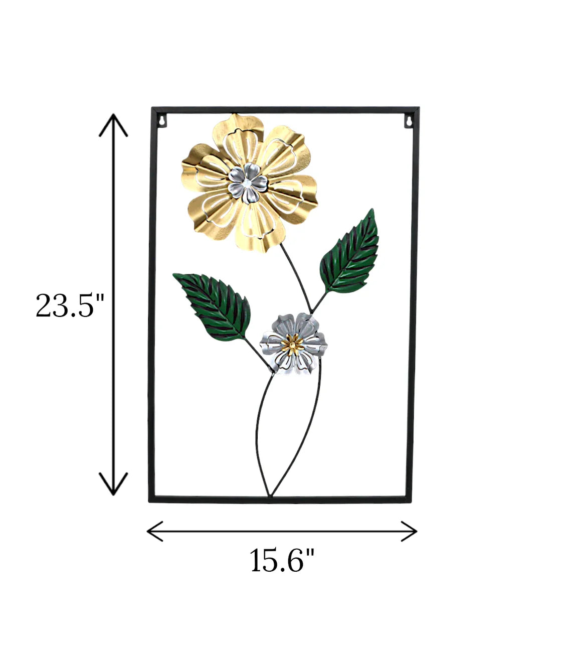 Metal Wall Decor Hanging Rectangle 2 Leaf & Flower imported from China displayed on a living room wall best price in Pakistan decore wholesale