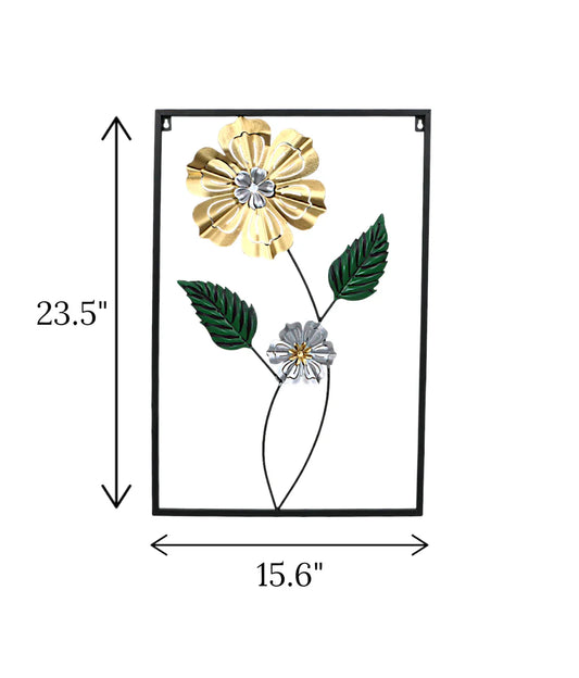 Metal Wall Decor Hanging Rectangle 2 Leaf & Flower imported from China displayed on a living room wall best price in Pakistan decore wholesale