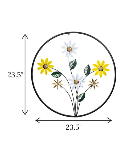 Metal Wall Hanging Floral Rectangle Black with premium round leaf and flower art displayed on a drawing room wall in Pakistan