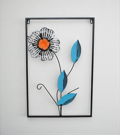 Metal Wall Hanging Floral Rectangle Black with beautiful leaf and flower art displayed on a modern room wall in Pakistan