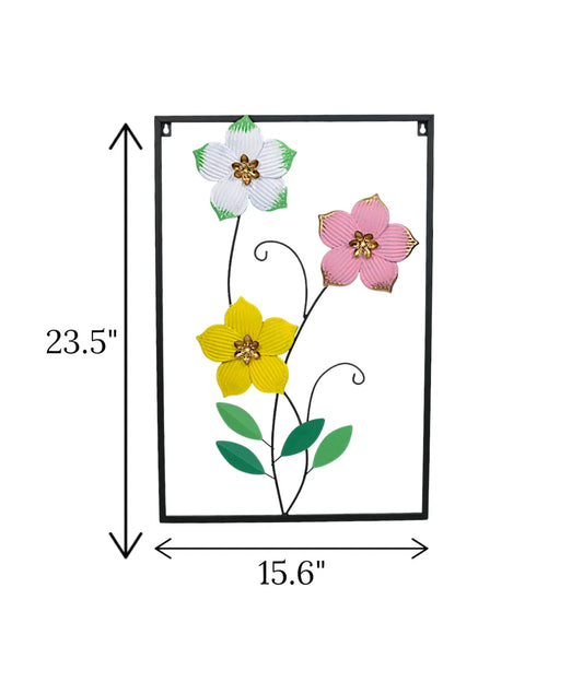 Metal Wall Hanging Floral Rectangle Black used as a premium TV lounge wall decor panel next to an LED screen in Pakistan