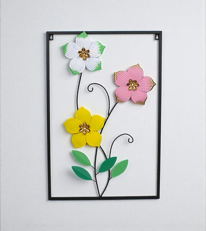 Metal Wall Hanging Floral Rectangle Black used as a premium TV lounge wall decor panel next to an LED screen in Pakistan