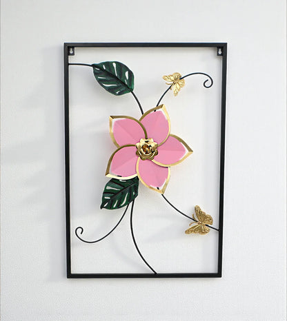 Metal Wall Hanging Floral Rectangle Black used as a premium drawing room wall decor panel above a sofa in Pakistan