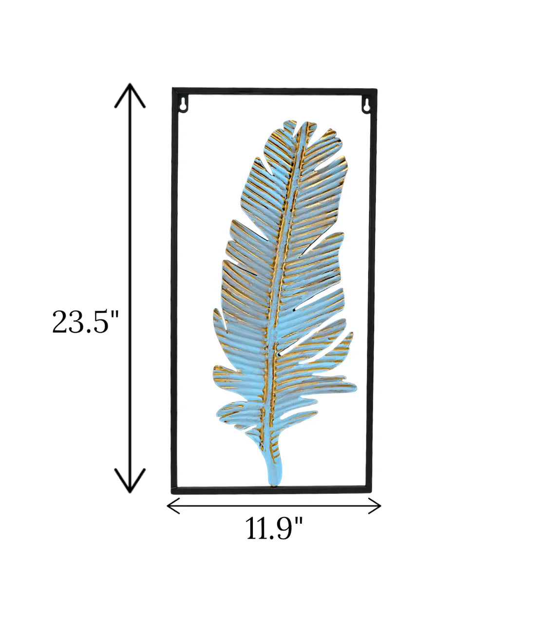 Metal Wall Hanging Floral Rectangle Black with sky blue gold feather art in Pakistan