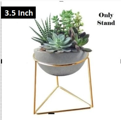 Modern triangular gold metal plant stand for succulents and small pots - Minimalist office desk decoration
