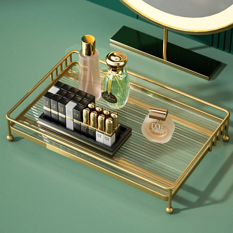 Luxury 1-Tier Gold Display Rack - Multipurpose Metal Organizer fLuxury Gold Multipurpose Organizer Rack – Premium Metal Mirror Tray for Makeup, Perfumes, Kitchen Spices & Bathroom Essentials – Rust-Proof Stylish Countertop Storage Shelf