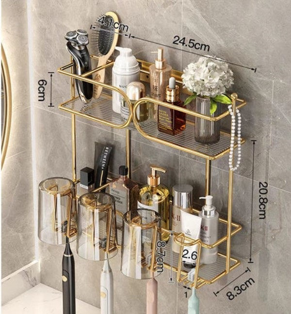 Luxury Wall-Mounted Toothbrush Holder – Self-Adhesive Bathroom Storage Rack – Anti-Dust & Punch-Free Organizer.