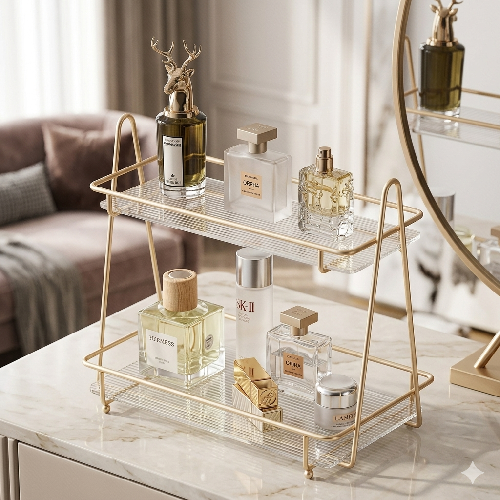 Gold Display Rack, 2-Tier Dessert Stand, Perfume Organizer, Wholesale Home Decor, Dropshipping Winning Product, Luxury Vanity Shelf, Pastry Display Stand, Golden Metal Organizer