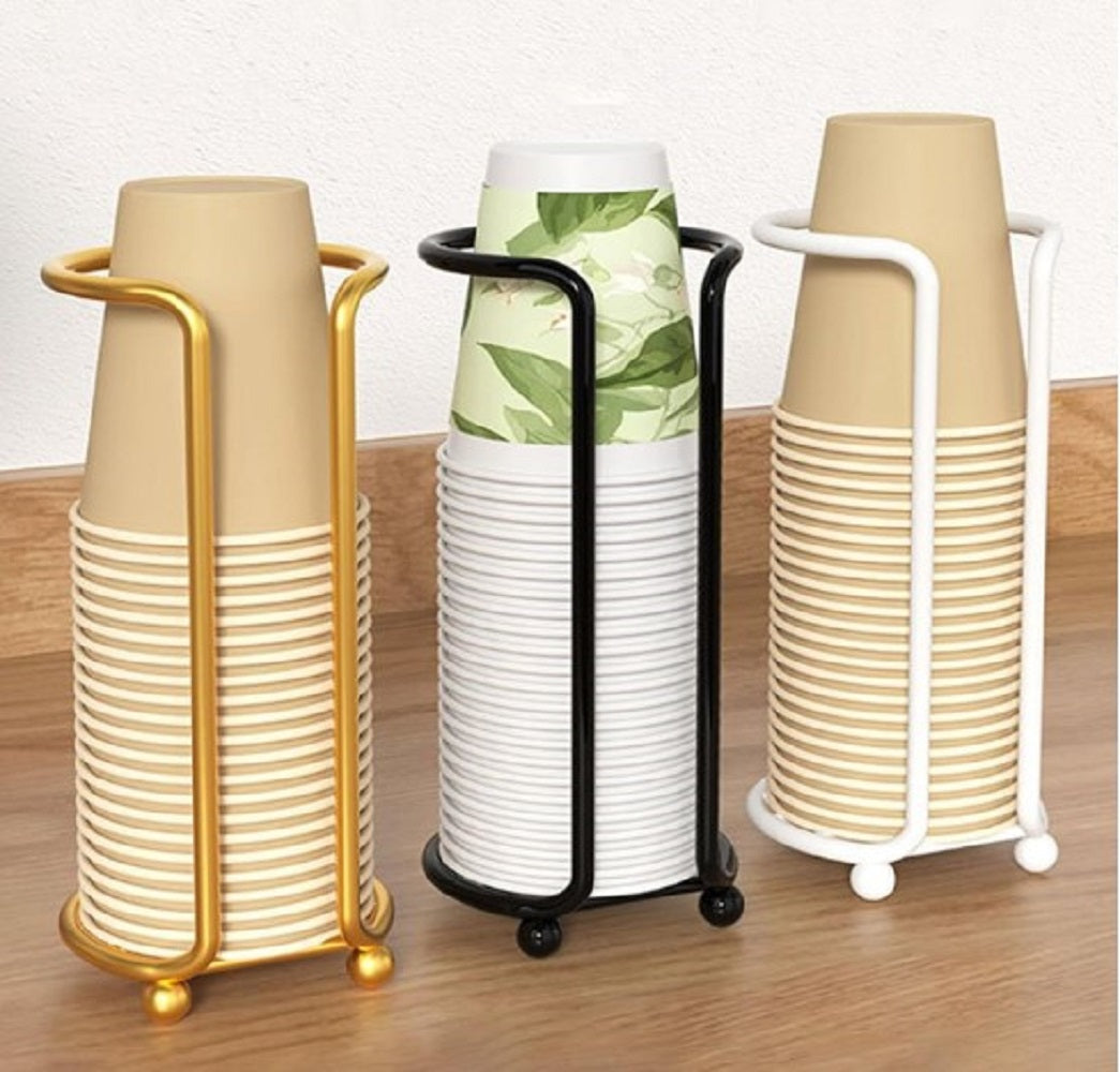 Gold Metal Paper Cup Dispenser Cup Holder standing next to a water dispenser on an office counter in Pakistan