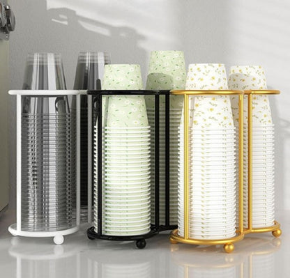 Gold Metal Paper Cup Dispenser Cup Holder standing next to a water dispenser on an office counter in Pakistan