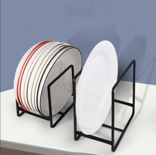 Metal plate rack, dish organizer stand, kitchen cabinet storage, plate drying rack, metal dish drainer, countertop plate holder, black metal rack, kitchen shelf organizer, dinnerware storage, heavy duty plate stand, minimalist kitchen decor, space saving rack, crockery organizer, dish storage stand, metal wire rack, plate divider, kitchen accessory, plate shelf, sturdy dish rack, home organization.