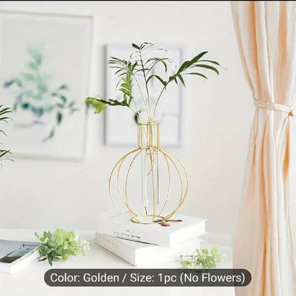 Gold Wire Vase, Round Flower Stand, Globe Test Tube Planter, Nordic Table Centerpiece, Luxury Dining Decor, Gold Propagation Station, Modern Room Aesthetic, Wholesale Home Decor, Dropshipping Pakistan, Spherical Flower Holder.