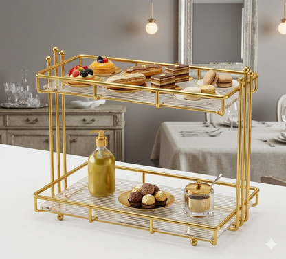 Stylish Cosmetic Shelf Makeup Rack Organizer Double-Layer Cosmetic Shelf Dresser Organizer Shelf Bathroom Organizer Shelf Vanity Organizer Shelf Cosmetic Shelf Storage Makeup Rack Storage Makeup Rack Metal
