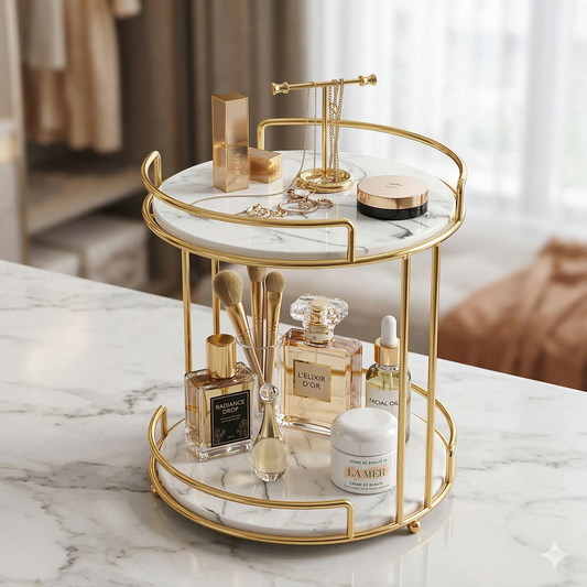 Buy luxury jewelry tray double-deck cosmetics storage tray online

Premium double tier makeup organizer for dressing table top

Gold perfume display stand for orange and cream vanity table

Buy high-end double layer cosmetic tray set Pakistan

Luxury ring and perfume holder shelf for bedroom counters

Aesthetic double deck jewelry plate price in Pakistan

Buy decorative ring holder stand for modern dressing tables

Premium quality perfume riser tray online Pakistan

Two tier gold metal vanity caddy for oran