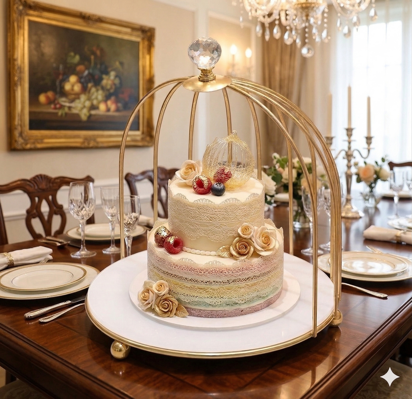 Royal 2-Tier Multi-Purpose Golden  plettr Stand – Luxury Display Rack for Fast Food, Desserts, & Cosmetic Organization