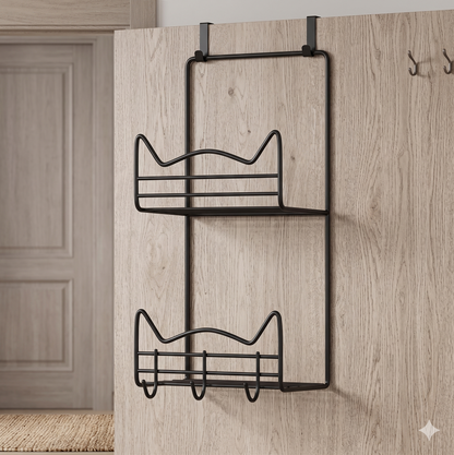 Multipurpose Over-the-Door Hanging Organizer with 2 Storage Baskets & Coat Hooks - Space Saving Modern Design for Home, Kitchen, Bathroom