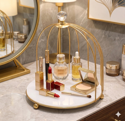 multi-Purpose Golden Birdcage Stand – Luxury Display Rack for Fast Food, Desserts, & Cosmetic Organization