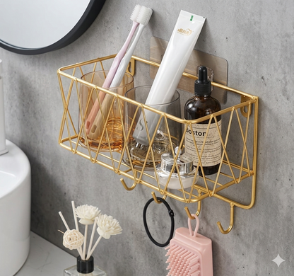 Wall hanging bath products storage wall decor Gold Bathroom Organizer  Wall Mounted Storage Rack  Geometric Decor Shelf  Cosmetic Display Stand  Luxury Home Organization  Self-Adhesive Bathroom Shelf  Modern Toiletries Holder