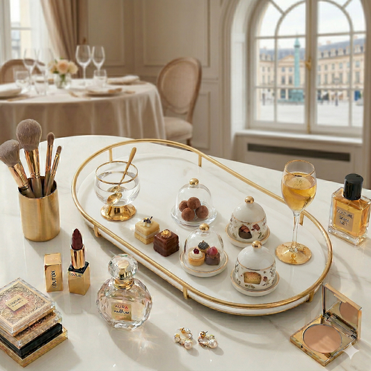 Decorative Royal Multi-Purpose Mirror Finish Display Tray for cosmetics and decor, featuring sleek mirrored surface and elegant design.