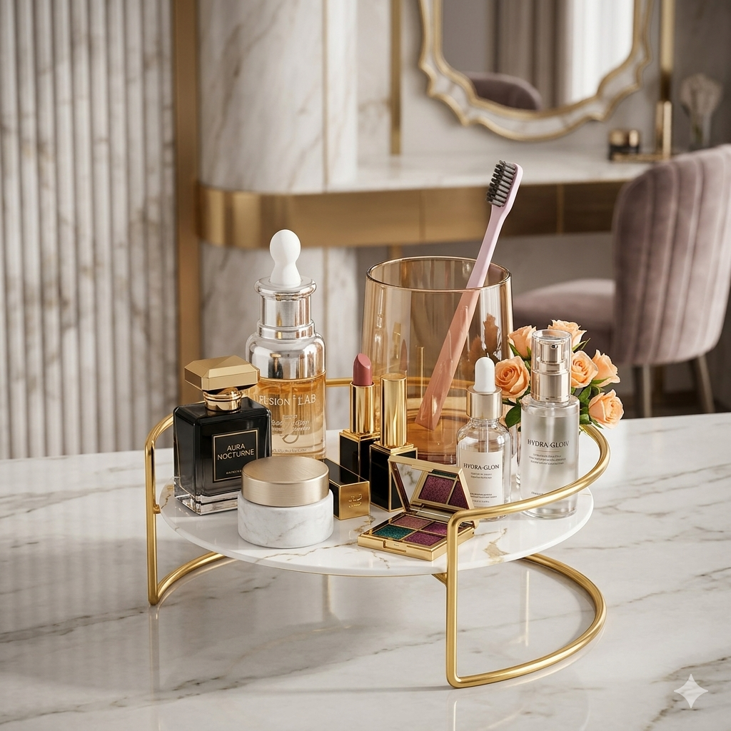  Golden metal a spice rack organizer for kitchen countertop and luxury home storage.