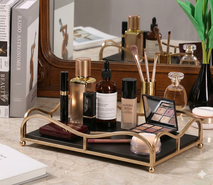 Luxury Gold Vanity Tray with Acrylic Base – Mirror-Finish Single-Tier Makeup, Perfume & Skincare Organizer (