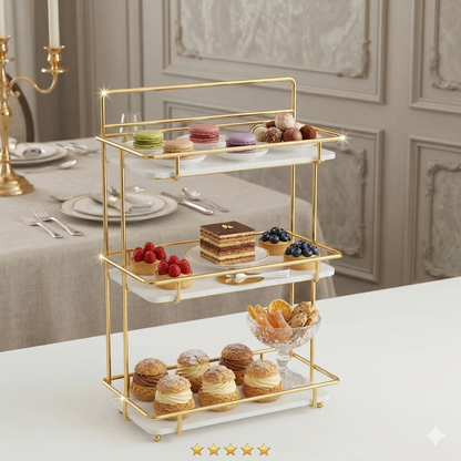 Luxury 3-Tier Shiny Gold Cosmetic Organizer – Premium White Acrylic Vanity Rack with Brush Holder – Multi-Purpose Skincare & Perfume Display for Home & Resellers